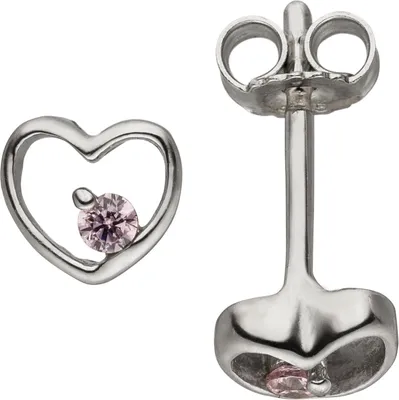 Produktbild von JOBO Kinder Ohrstecker Herz 925 Sterling Silber 2 Zirkonia Kinderohrringe