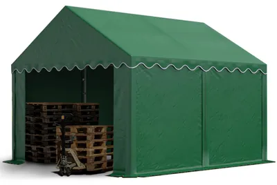 Produktbild von TOOLPORT Lagerzelt 3x4 m Industriezelt Unterstand PVC Plane 750 N dunkelgrün mit Bodenrahmen