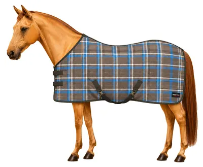 Produktbild von Fleece Abschwitzdecke kariert Größe (Pferdedecke) - 125 cm Fleece Abschwitzdecken Fleece Karriert - braun/blau/weiß