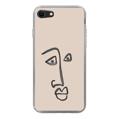 Produktbild von MuchoWow® Handyhülle Schutzhülle Hülle für iPhone SE 2022 Gesicht - Rosa - Strichzeichnung Silikon Softcase Handy Hülle - Schutzhülle