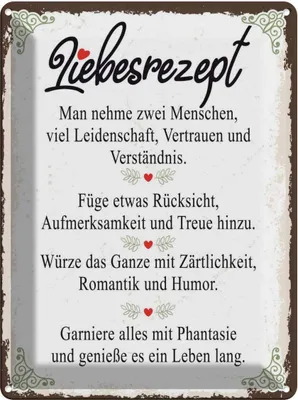Produktbild von vianmo Blechschild 40x30 cm Liebesrezept man nehme 2 Menschen Spruch Zitat