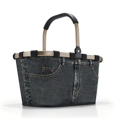 A shopping basket designed to look like a pair of jeans, shown against a white background.