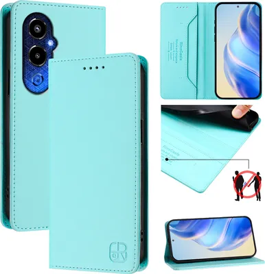Produktbild von Lederhülle für Tecno Pova 4 Pro Hülle Flip Brieftasche Kartenfächern Ständer Schutzhülle Türkis