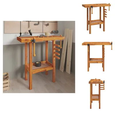 Zdjęcie produktu dla vidaXL Stół warsztatowy z imadłami 92x48x83 cm lite drewno akacjowe - Stoły warsztatowe