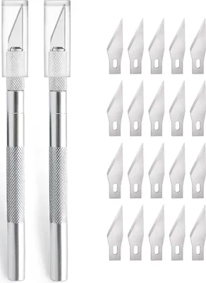Zdjęcie produktu dla Nóż do cięcia do rękodzieła – zestaw 2 sztuk – skalpel z 20 ostrzami zapasowymi – nóż do rękodzieła – ostrze do noża – nóż do hobby – nóż do cięcia – do majsterkowania