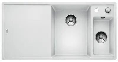 Productafbeelding van BLANCO AXIA III 6 S, SILGRANIT® PuraDur®, wit, spoelbak rechts, met afvoerbediening, inclusief houten snijplank