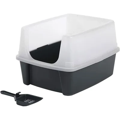 Produktbild von Iris Ohyama Katzenklo Katzentoilette mit hohem Rand, keine Verbreitung von Streu, abnehmbarer hoher Rand, Grau