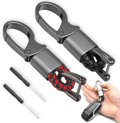 Produktbild von Ibenzoa® Schlüsselanhänger aus Zinklegierung mit D‑Karabiner, 360° drehbar, Schnellspannfeder, kratz‑ & rostbeständig, 2er‑Set Schwarz