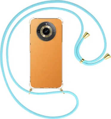 Produktbild von Handykette Backcover-Schutzhülle mit Band (Metall goldfarben) für Realme 11 5G (6.72'') - himmelblau