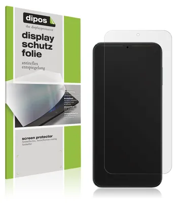 A product package for a screen protector is shown next to a smartphone with a screen protector applied.