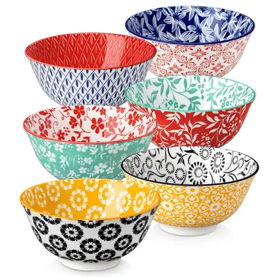 Produktbild von vancasso Schalen Set, Pastaschalen für 6 Personen, Buntes Unterglasur-Porzellan​, Salatschüssel, für Ramen, Dessert, Suppen, Müsli, Pasta
