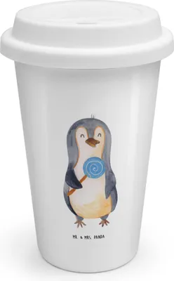 Produktbild von Mr. & Mrs. Panda Thermobecher Pinguin Lolli - Weiß - Geschenk, Süß, Coffee To Go Becher, Thermokaffeebecher, Heißhunger, Kaffeebecher, Isolierbecher, Spruch, Süßigkeiten