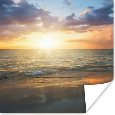 Produktbild von MuchoWow® Poster Sonnenuntergang - Wolken - Strand 50x50 cm - Wohnzimmerdekoration