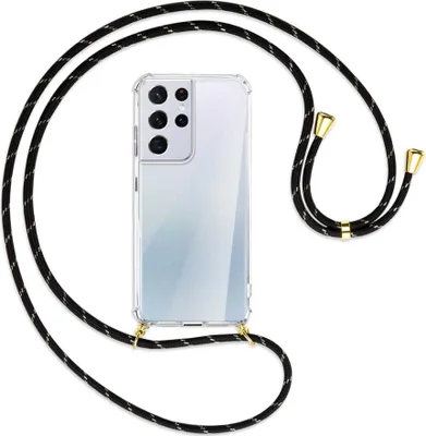 Produktbild von Handykette Backcover-Schutzhülle mit Band (Metall goldfarben) für Samsung Galaxy S21 Ultra 5G - schwarz/gold