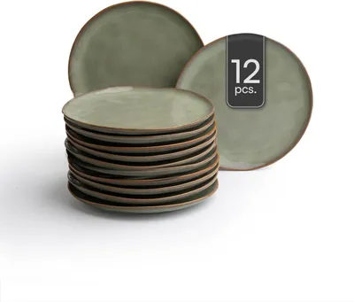 Produktbild von Dessertteller - Ø 21 cm - Mintgrün - Braun - Steingut - mit Reaktivglasur - 12er Set