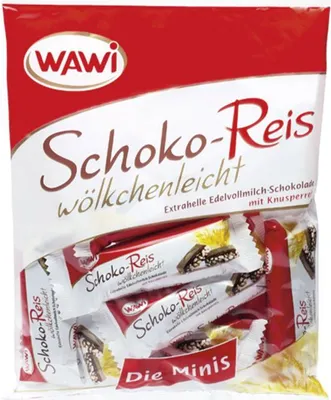 Immagine prodotto di Riso al cioccolato Wawi, leggero come una nuvola, piccole palline di riso in busta 200g