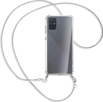 Produktbild von Handykette Backcover-Schutzhülle mit Band (Metall silberfarben) für Samsung Galaxy A71 (A715) - silberfarbene Kette Snake