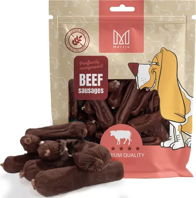Zdjęcie produktu dla Kiełbaski wołowe, naturalny przysmak dla psa, Mersjo, 500g