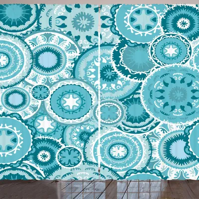 Obrázok produktu pre ARANDE Vodná záclona, kmeňová hippie etnická mandala z okvetných lístkov dopĺňa tradičný potlač, 280 x 225 cm, tyrkysová, biela