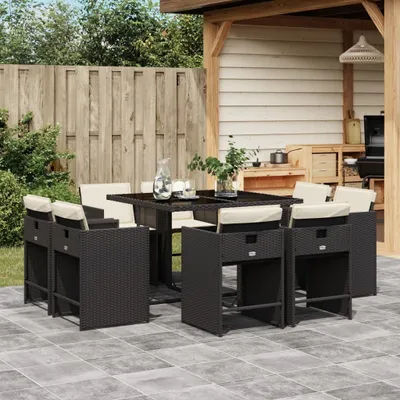 Produktbild von Möbel 9-tlg. Garten-Essgruppe mit Kissen Schwarz Poly Rattan - Balkonmöbel 3277961