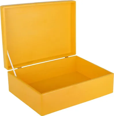 Produktbild von Creative Deco XL Gelbe Große Holzkiste Aufbewahrungsbox Spielzeug | 40 x 30 x 14 cm (+/- 1 cm) | Mit Deckel zum Dekorieren Aufbewahren | Ohne Griffe | Perfekt für Dokumente, Wertsachen und Werkzeuge