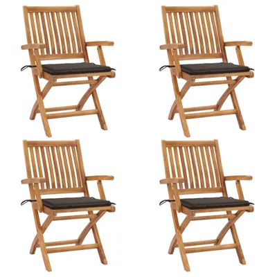Produktbild von Klappbare Gartenstühle mit Kissen 4 Stk. Massivholz Teak