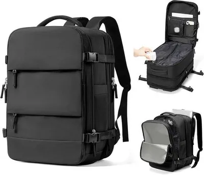 Produktbild von Rucksack für Damen und Herren – Ryanair Handgepäckrucksack – 47x32x14 cm – Schwarz – Ideal für Flugreisen, Wochenendausflüge und Camping