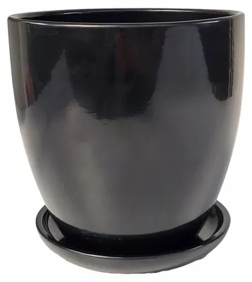 Zdjęcie produktu dla Doniczka Ceramiczna Czarna Połysk Duża Średnica 26 Cm Wysokość 28 Cm