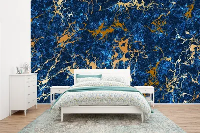 Obrázek produktu pro MuchoWow® fototapeta do obývacího pokoje nebo ložnice tapeta na zeď vinylová tapeta s motivem mramoru - textura - zlatá - modrá - 400x240 cm - vzorovaná