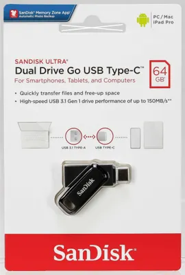 Image de SANDISK Disque USB double Go Ultra 64 Go, USB-C et USB 3.1