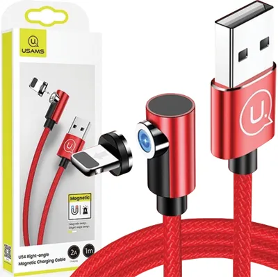 Image de Usams Lightning cable 1M Angular Magnetic Red/Red Sj444Usb02 (Us-Sj444)