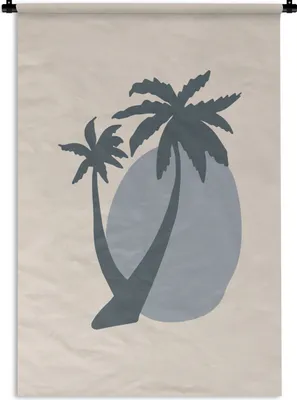 Produktbild von MuchoWow® Wandteppich Wandbehang Palme - Pastell - Blau - Sonne 60x90 cm Tapisserie Dekoration Wandtuch - Foto-Teppich - Abwaschbar