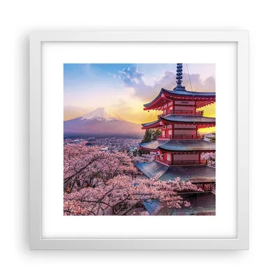 Produktbild von Gerahmtes Poster - Weißer Rahmen - Fuji Choreito Pagode - 30x30 cm - Wand Bild - Wanddeko - Wandbilder - Kunstposter - Wandposter - Bilderrahmen - Bilder - Kunstdruck - P2WAC30x30-4547