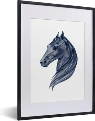Produktbild von MuchoWow® MuchoWow® Gerahmtes Poster Pferd - Aquarell - Schwarz - Mädchen - Kinder - Mädchen 30x40 cm - Poster mit zchwarzem Bilderrahmen - Wandposter Schlafzimmer