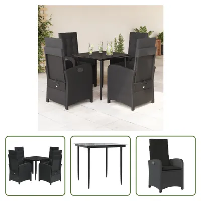 Produktbild von The Living Store 5-tlg. Garten-Essgruppe mit Kissen Schwarz Poly Rattan