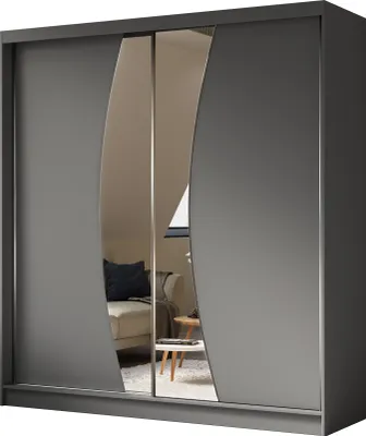 Image de Armoire Vex de 200 cm avec miroir, 2 portes coulissantes (couleur : graphite)