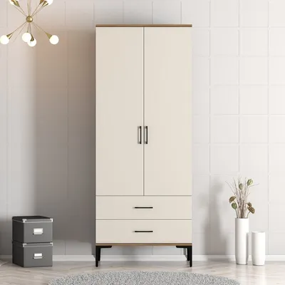 Produktbild von Skye Decor, Kumsal T - Walnut, Cream, Kleiderschrank, Nussbaum, 100 % MELAMINBESCHICHTETE SPANPLATTEN, 80 x 201,4 x 47,5 cm