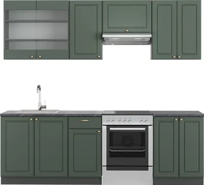 Produktbild von Vicco Küchenzeile Fame-Line, 240 cm ohne Arbeitsplatte, Grün-Gold Landhaus/Anthrazit/Anthrazit