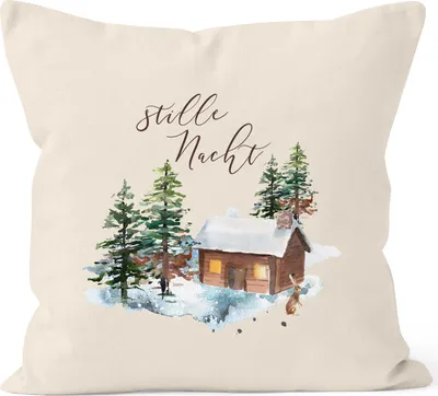 Produktbild von Weihnachts-Kissenbezug Stille Nacht Weihnachten Winter Schnee Christmas Autiga® natur 40cm x 40cm