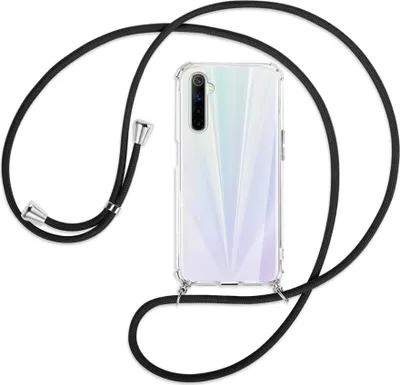 Produktbild von Handykette Backcover-Schutzhülle mit Band (Metall silberfarben) für Realme 6 / 6S - schwarz