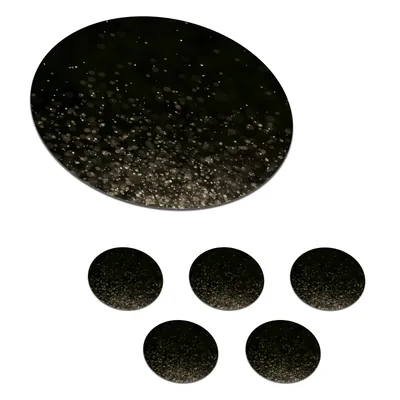 Obrázok produktu pre KitchenYeah® Podložky pod sklo Okrúhla sada 6 ks s trblietkami - abstraktné - čierne 10x10 cm Podložky pod poháre - Podložky pod nápoje - Chrániče na stôl - Podložky pod poháre Stolové barové sklo