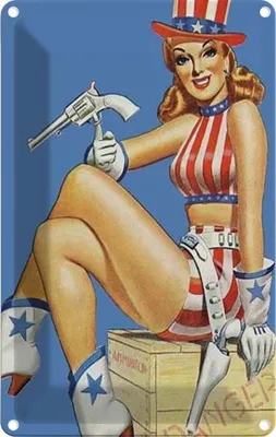 Produktbild von vianmo Blechschild 30x20 cm danger Cowgirl USA Pistole