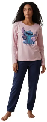 Obrázek produktu pro Pyžamo Disney Lilo & Stitch pro dámy – sada "Sweet Thing" s dlouhým rukávem a kalhotami, růžová/modrá, velikost S