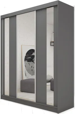 Image de Armoire Gabo de 180 cm avec miroir, 3 portes coulissantes Armoire à portes coulissantes (couleur : graphite)