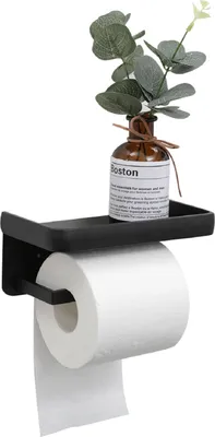 Produktbild von Toilettenpapierhalter mit Ablage Wandmontage Klopapierhalter Edelstahl WC Papierhalter mit bohren Schwarz