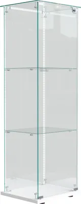Produktbild von Glasvitrine mit LED-Beleuchtung, 3 Ablagen und Türen, 123 x 40 x 35 cm, Weiß