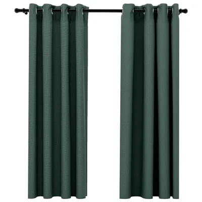 Image de Rideaux occultants Aspect lin avec œillets 2 pcs Vert 140x175cm