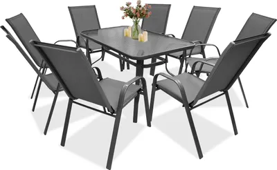 Zdjęcie produktu dla Zestaw Mebli Ogrodowych Balkon Taras Stół 150X80 +8X Krzesła Minorka Szare