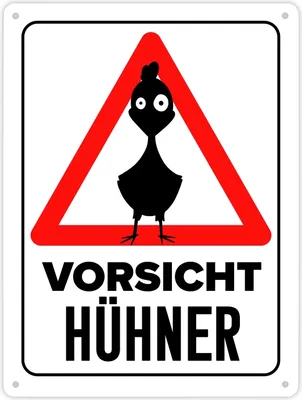 Produktbild von Vorsicht Hühner Metallschild XL in 21x28 cm mit Huhn Silhouette
