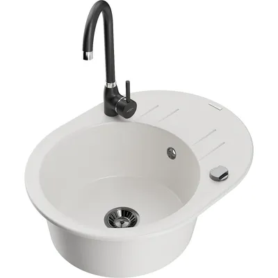 Obrázek produktu pro Mexen Kevin 1-miskový granitový dřez s odkapávačem a kuchyňskou baterií Telma, Bílá - 6517-20-670200-70